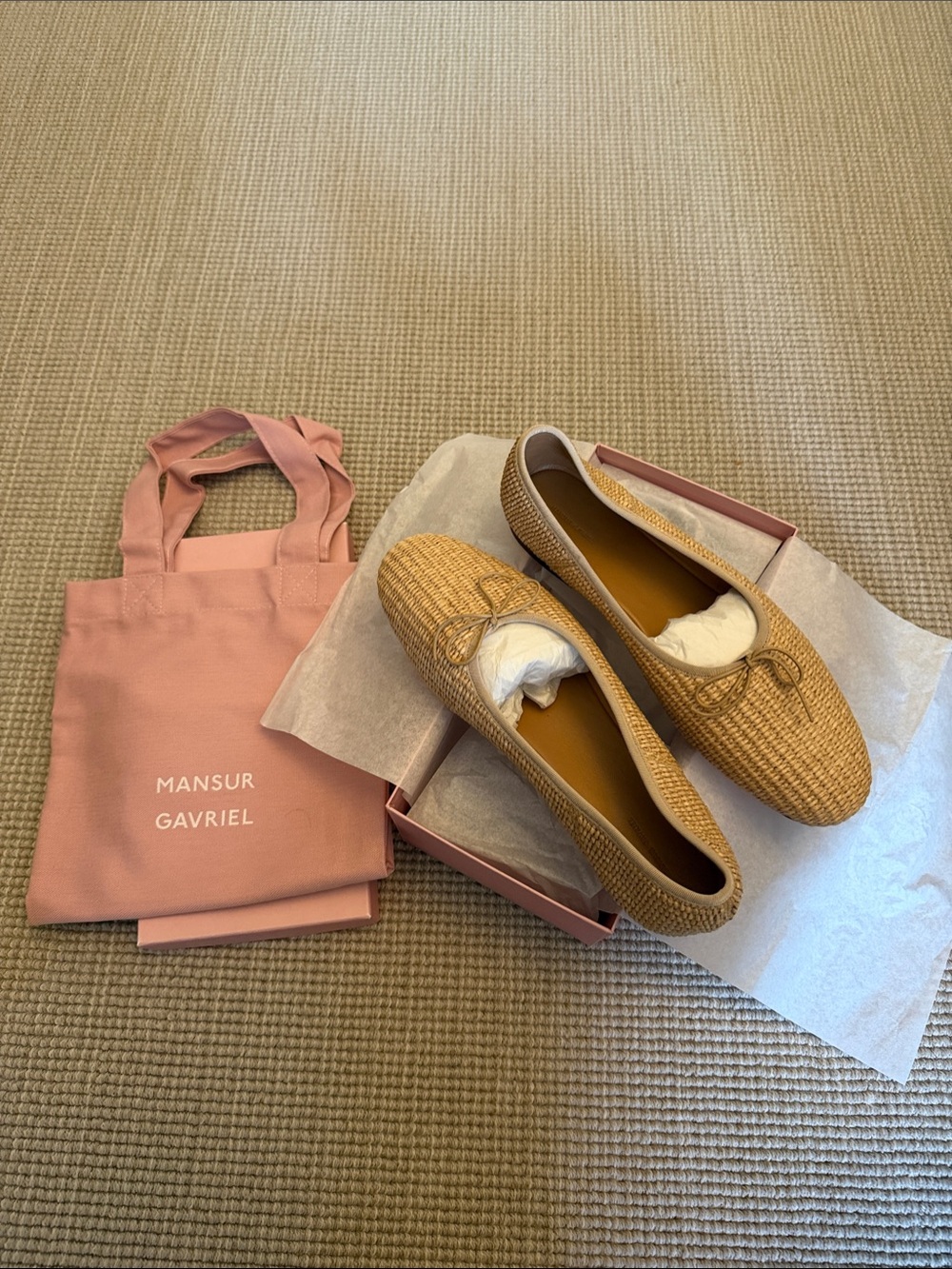 Mansur Gavriel Natural Raffia Dream Ballerina Flats